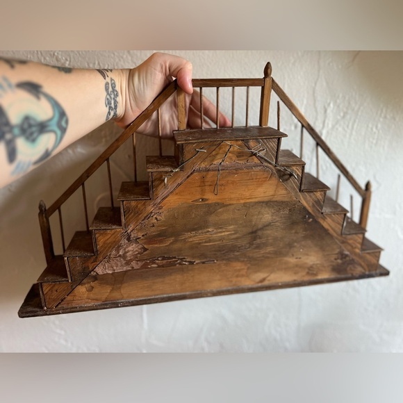🪜 Vintage Wooden Staircase Shelf Miniature Display Rustic Farmhouse Cottagecore - Picture 6 of 9